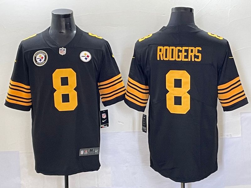 Men 2025 Pittsburgh Steelers 8 Rodgers Black yellow Nike Limited NFL Jersey style 4